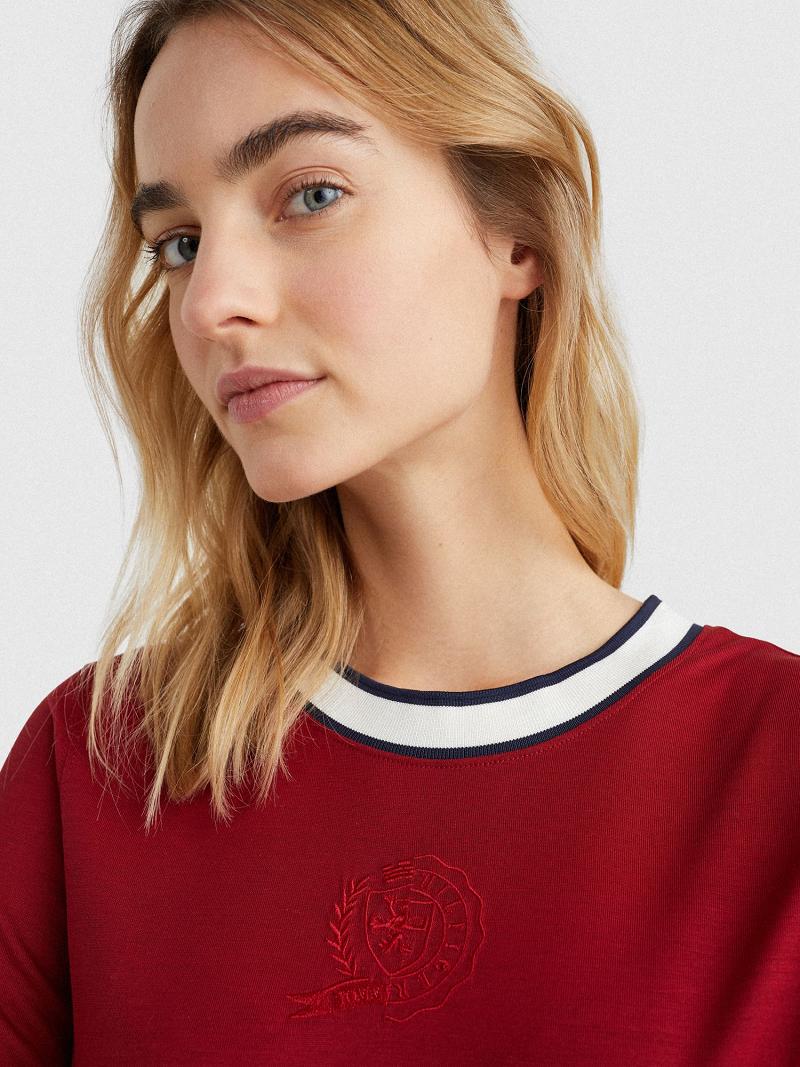 Női Tommy Hilfiger Icon Crest Póló Piros | HU 457BEX